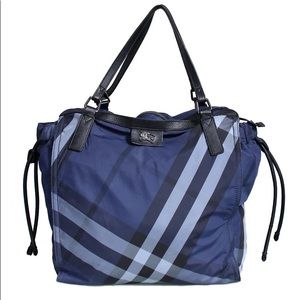 Burberry Buckleigh Nylon Tote Bag Purse Navy Check